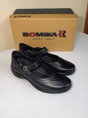 Romika Black Leather Mary Jane Comfort Shoes EU 37 US 6.5 Arch Support Walking